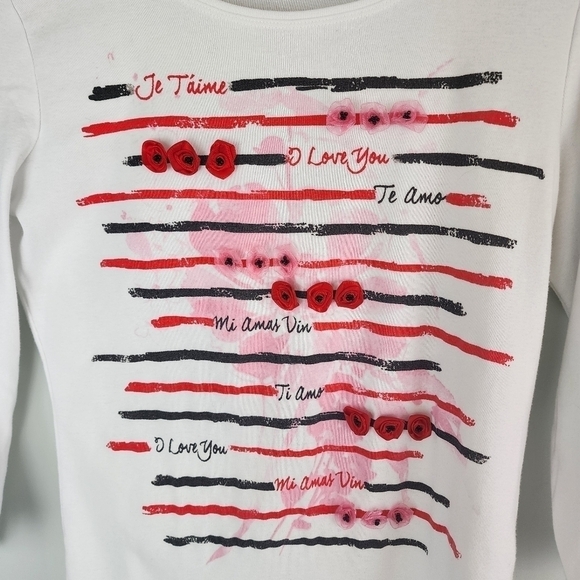 Rebecca Malone Three Quarter Sleeve Cotton Blend I Love You Top Size Small - Picture 2 of 8